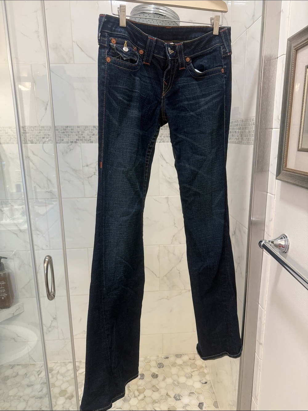 True Religion Joey Low Rise Flare Jeans- Size 29- Dark Blue Flare Jeans